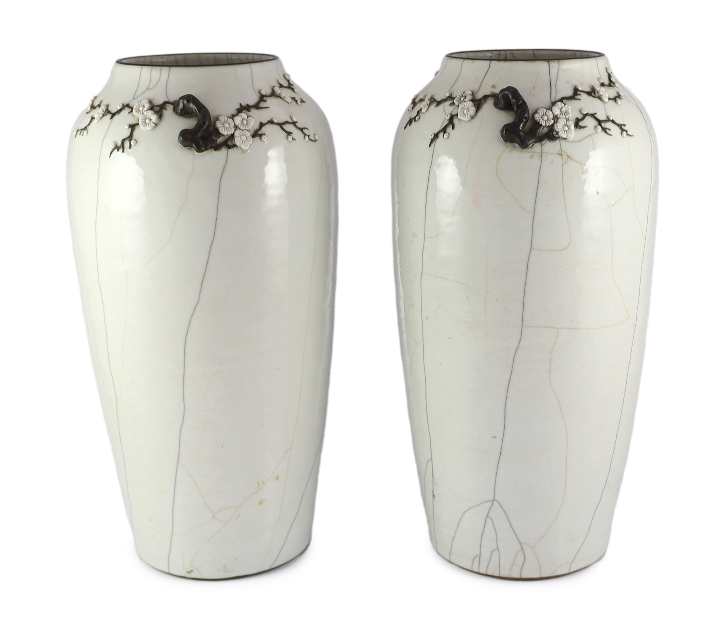 A pair of large Chinese white crackle glaze vases, late 19th/early 20th century